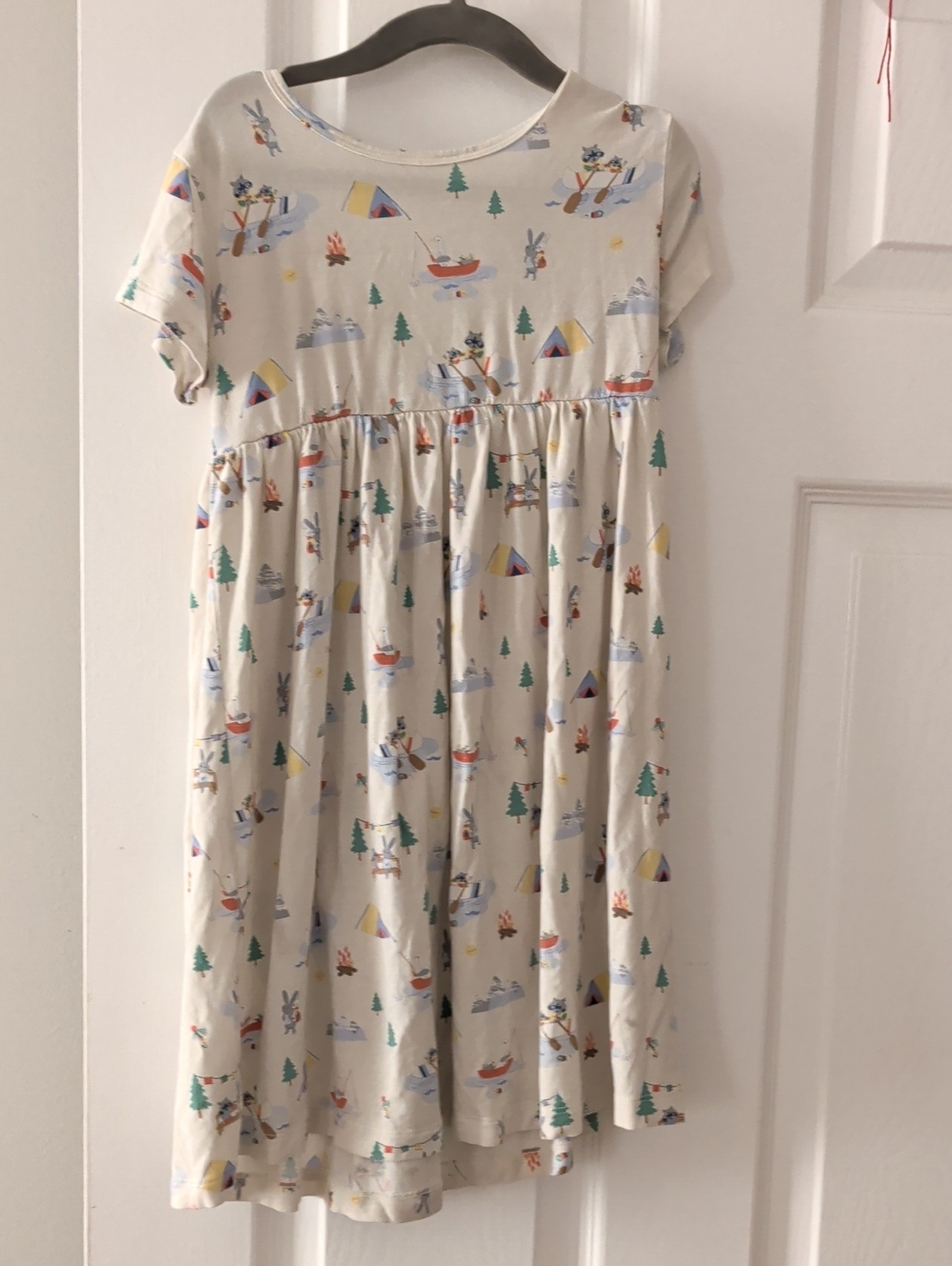 Magnetic Me Cream Camping Print Dress with Colorful Accents